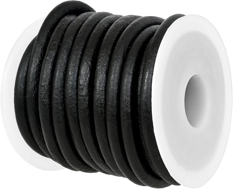 GENIQUE Real/Genuine Round Leather String Cord for Necklace, Bracelets, Jewellery, Braiding (Black Distressed, 5mm) - Image 1
